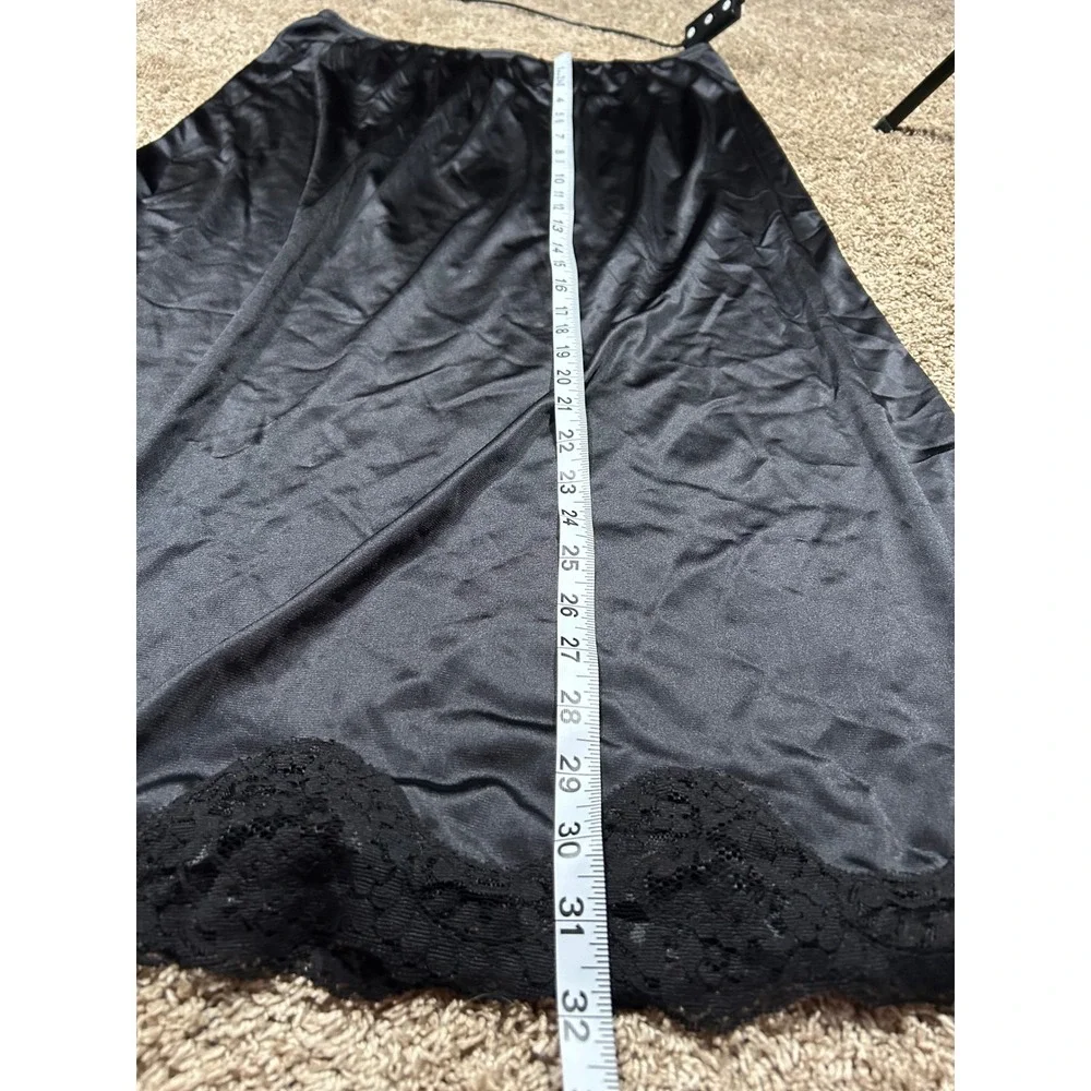 Vintage‎ Adonna Black Nylon Maxi Half Slip Skirt Lace Trim Side Slit Plus 1XL - Picture 8 of 8